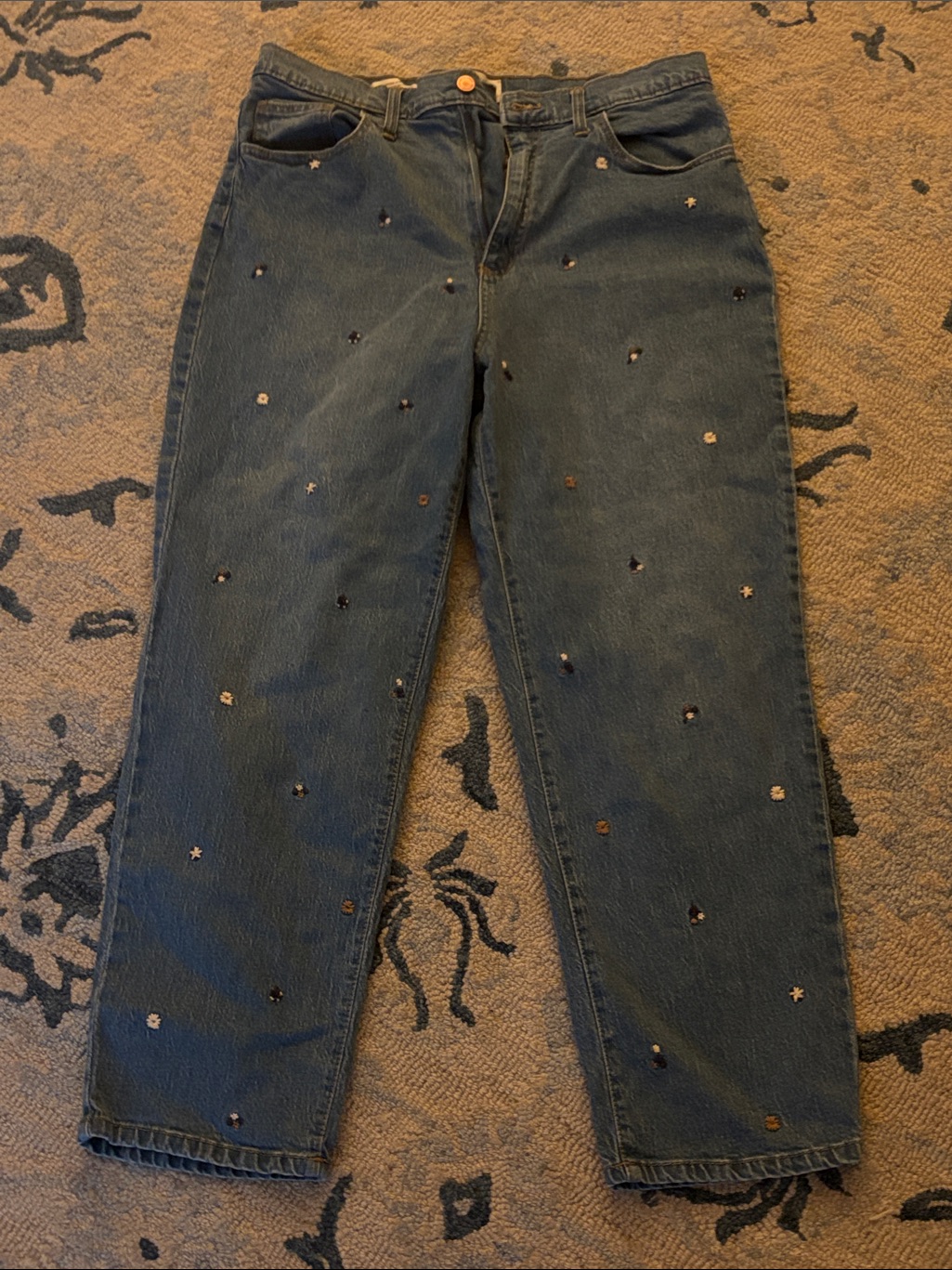 Embellished Floral Dark Blue Women's Jeans